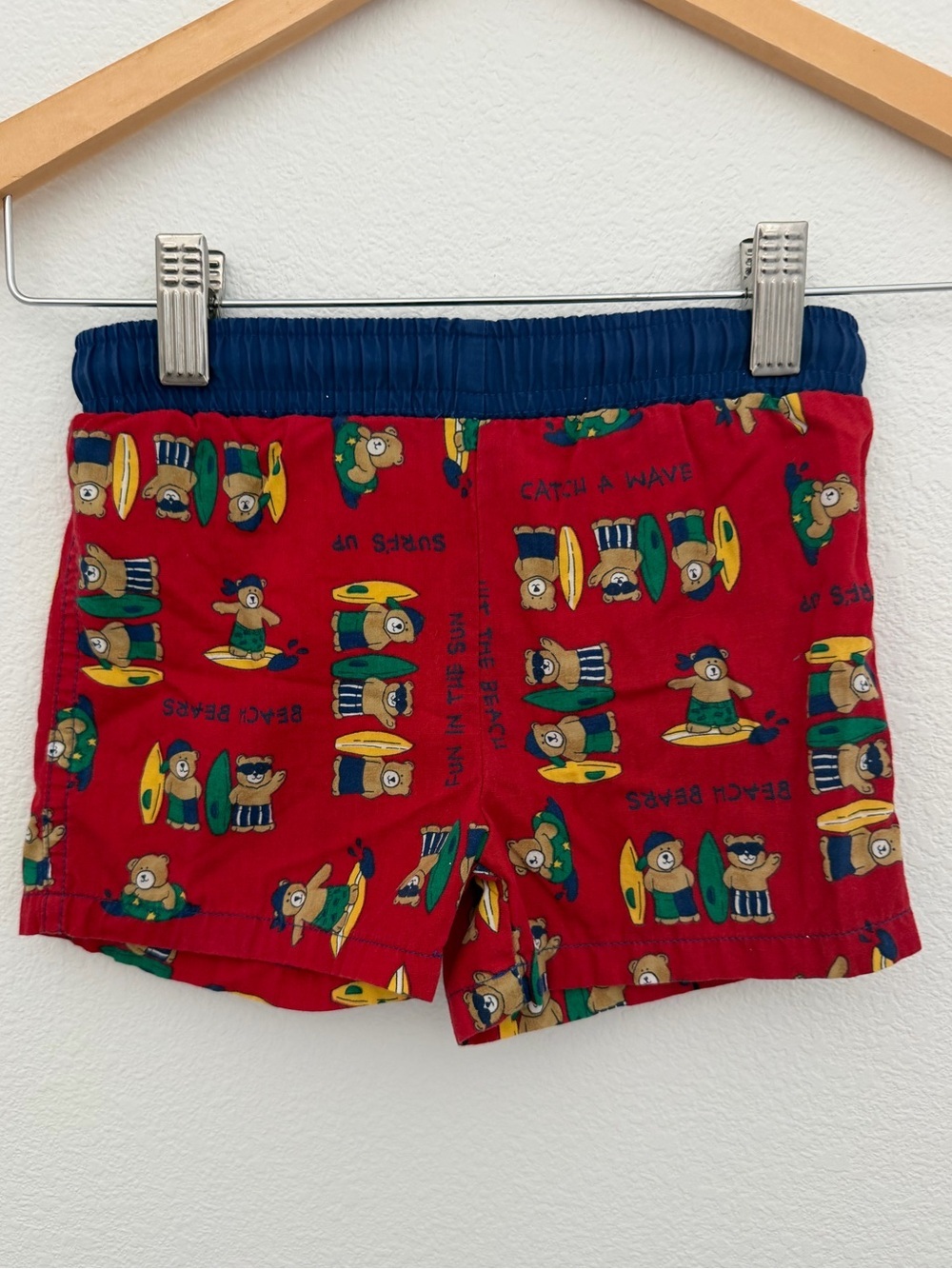 Vintage Oshkosh Beach Bear Red Swim Shorts 18M Surfing Bear Drawstring